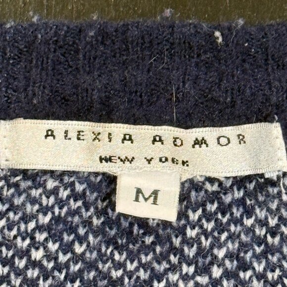 Alexia Admor Fair Isle Bulky Knit Navy Blue White Sweater Pockets Womens Medium - Picture 5 of 9